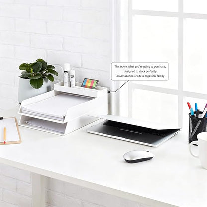 Amazon Basics Rectangular Plastic Desk Organizer, Half Accessory Tray for Office Supplies and Workspace Organization, 9.4" x 3.3" x 1", White