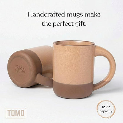 TOMO Mugs Set of 2, 12oz Modern Stoneware Coffee Mugs, Large Handle Ceramic Drinkware - Wheat