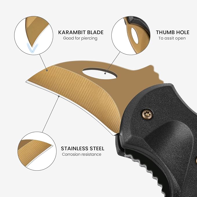 FUNBRO Small Pocket Knife for Men, Edc Knives Tool | Cool Folding Knife Box Cutter with 1.34inch Sharp Blade, Great Gift for Men (gold)