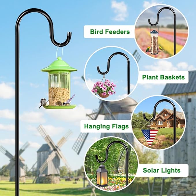 60" Shepherds Hooks for Outdoor, Heavy Duty Bird Feeder Pole for Hummingbird Feeder, Hanging Lantern, Shepherds Hook for Bird Feeders for Outside with 7 Prongs Base,1 Pack
