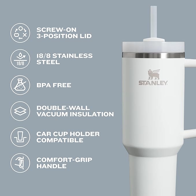 STANLEY Quencher H2.0 Flow State Tumbler, 40 oz, Cherry Blossom | Handle and Straw | 3-Position Lid | Cup Holder Compatible for Travel | Insulated Stainless Steel Cup | BPA-Free
