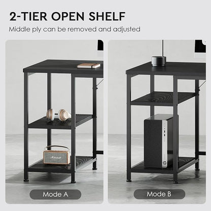 Maihail Small Desk with Drawers, Office Desk with Storage Shelves, Black | 59 Inch Desktop, Metal Frame, 3 Fabric Drawers, Storage Shelves, Computer & Writing Desk, Office Gaming Workstation