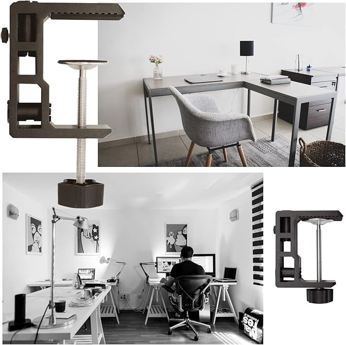 Replacement Heavy Duty C Clamp for 1/2” Base Magnifying Lamp,Desk Lamp,Swing Arm Lamp,Phone I pad Mount,Tablet Mic Holder,Table Mount Clamp for Microphone Stand Mic Boom Arm (G2 BLACK)