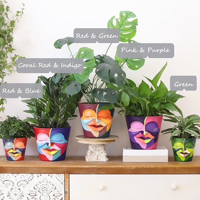 GUGUGO 8 Inch Abstract Rainbow Head Planter, Unique Face Plant Pot with Drainage, Cute Eclectic Flower Planters Pots for Indoor & Outdoor Plants, Colorful Funny Room Decor
