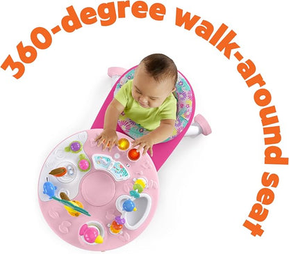 Bright Starts Around We Go 2-in-1 Baby Walker, Discovery Activity Center and Table, Tropic Coral, Ages 6 Months+