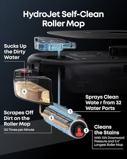 eufy E25 Robot Vacuum and Mop Combo, 20,000 Pa, HydroJet Roller Mop | Extendable Side Brush, Zero-Tangle Design, All-in-One Station, AI Obstacle Avoidance, Edge-to-Corner Cleaning