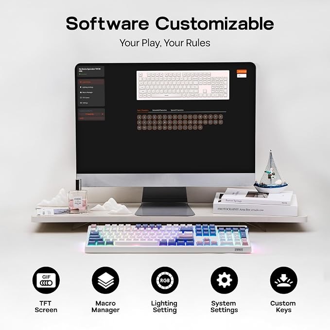 EPOMAKER TH108 PRO Full Size Mechanical Keyboard with Screen & Knob, Wireless Gaming Keyboard with 10000mAh, Creamy Gasket, Hot Swap, Custom Driver, RGB Backlight (White, Sea Salt Silent)