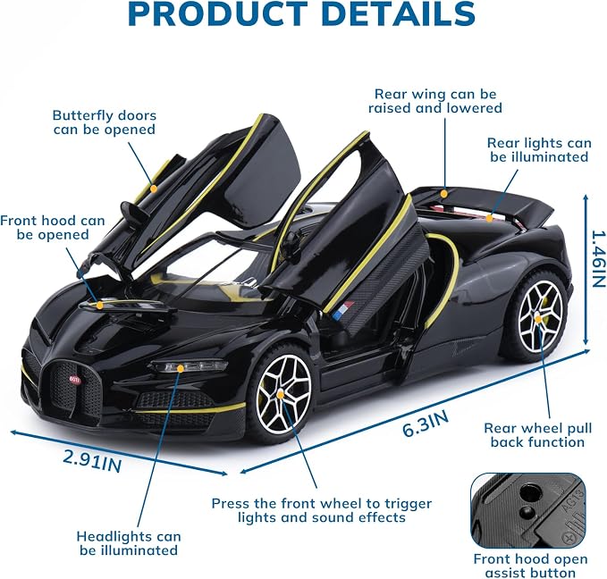 Car Toys for Boys 1 32 Diecast Cars Collectibles Car Model Kit,Metal Toy Car for Boys and Girls,Pull Back Cars with Lights and Sounds,Cars for Kids Ages 3-5（Black）
