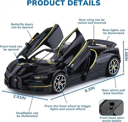 Car Toys for Boys 1 32 Diecast Cars Collectibles Car Model Kit,Metal Toy Car for Boys and Girls,Pull Back Cars with Lights and Sounds,Cars for Kids Ages 3-5（Black）