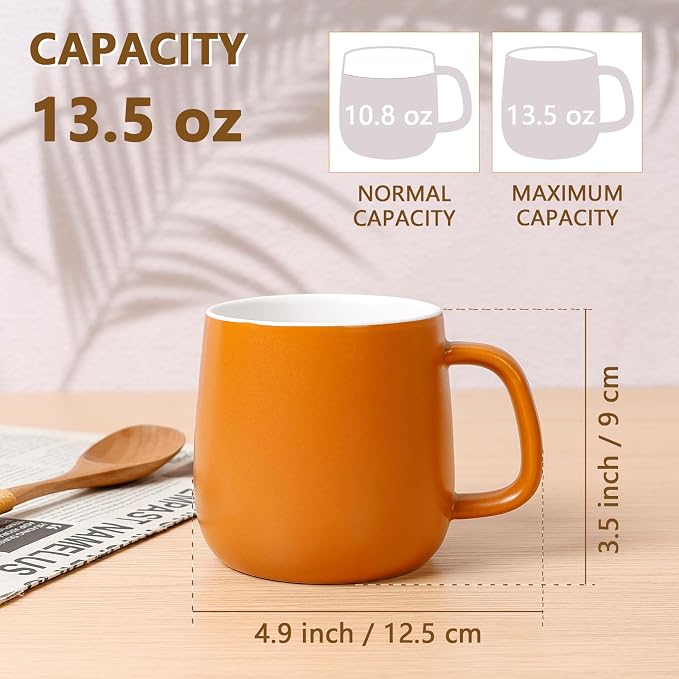 Ceramic Mug Set Porcelain Coffee Cups Set, Special Glaze Tea Cups Mug with Handle for Tea Latte Coffee Milk, Microwave Dishwasher Safe (White and Maple Brown)