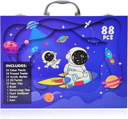 88Pcs Astronaut Markers Set, Drawing Set For Artist, Portable Art Case, Color Pencils, Pressed Powder, Acrylic Marker, Oil Pastels with Case ect