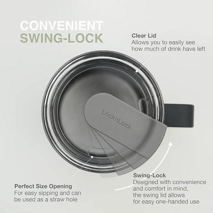 LocknLock Metro Mug, Premium 18/8 Stainless Steel Metal, Double Wall Insulated, Portable Coffee Cup with Lid and Handle for Hot and Cold Drinks, Mint, 16 oz