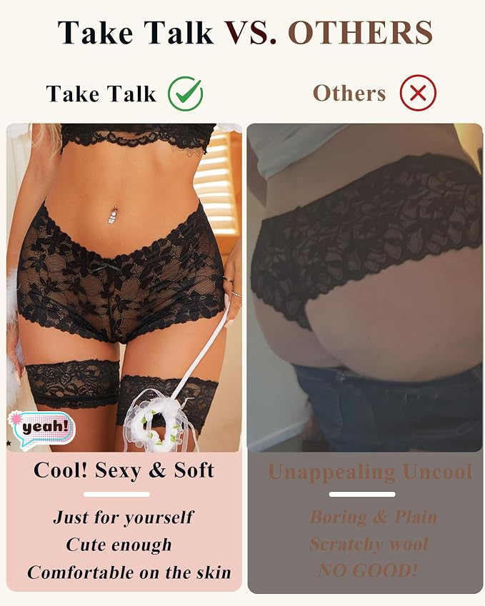 Take Talk Sexy Lace Underwear Panties Lingerie Gift for Women Wife 5 Pack Soft Cheeky Boy shorts Plus Size Underwear Women