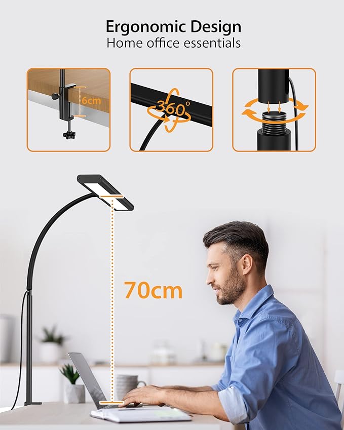 Desk Lamp for Office Home, [3 Color & 10 Brightness] 160 LED Dimmable Reading Lamp with Clamp, Eye-Caring Clip on Desk Light Working for Video Conference Workbench Drafting Crafting Drawing Puzzling