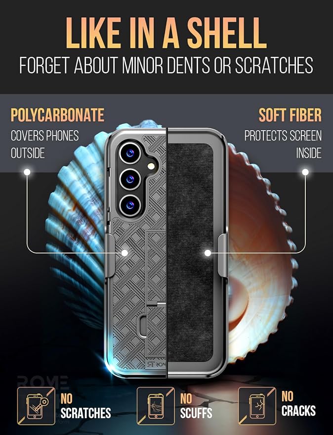 Designed for Samsung Galaxy S24 Case with Belt Clip Holster | Rugged Holster & Protective Phone Case Combo with Anti-Slip Texture - Black