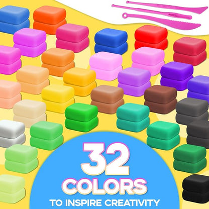 MuseLuxe Air Dry Clay - 64 Pack Modeling Clay Kit with 3 Sculpting Tools,Safe & Non-Toxic,DIY Magic Toys Gifts for Boys,Girls,Kids - 32 Colors