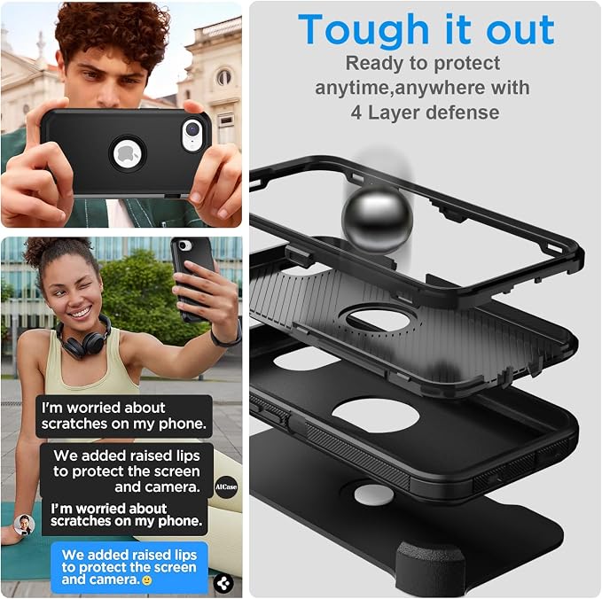 AICase for iPhone 17e/iPhone 16e Case with Belt Clip Holster,Heavy Duty Drop Protection Full Body Rugged Shockproof/Drop Proof/Dust Proof Military Protective Tough Durable Cover for iPhone 17E/16E