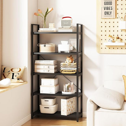 Tall Bookshelf with Large Storage,5 Tier Bookcase in Bedroom,Living Room and Office,Modern Wide Bookcase Shelf for Storing Books/Plants,Black