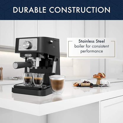De'Longhi Stilosa Compact Manual Espresso Machine, Manual Milk Frother | #1 Worldwide Espresso Machine Maker, 15 Bar Pump Pressure, Stainless Steel Boiler, Frother, Compact Design