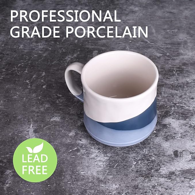 Bosmarlin Large Stoneware Coffee Mug, Big Tea Cup for Office and Home, 21 Oz, Dishwasher and Microwave Safe, 1 PCS (Geometry-Blue)