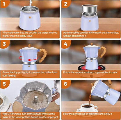 3 Cup Aluminum Espresso Stovetop Moka Pot Express Coffee Maker Percolator Italian Classic Mocha Coffee Machine for Italian and Cuban Cafe Brewing for Home & Camping 150ml 5oz