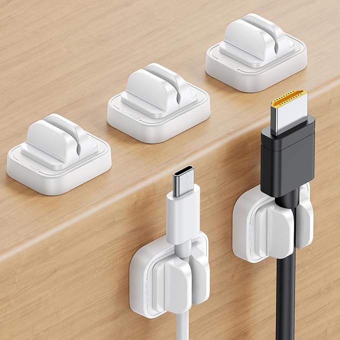 Lamicall 5 Pack Spring Fixed Cord Holder Clips, Desk Cable Organizer | Adjustable Cable Management, Workspace Organizer & Accessories, Adhesive Wire Clips for Nightstand, White