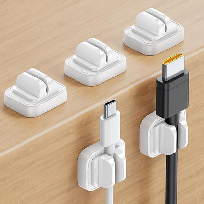 Lamicall 5 Pack Spring Fixed Cord Holder Clips, Desk Cable Organizer | Adjustable Cable Management, Workspace Organizer & Accessories, Adhesive Wire Clips for Nightstand, White