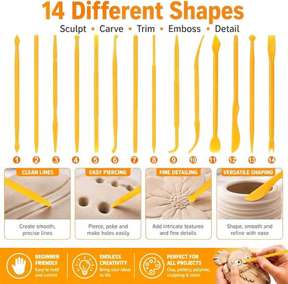 Ferrochef 10 Set 140 Pcs Clay Sculpting Tools Different Shapes Pottery Tools Clay Carving Cutters Pottery Trimming Supplies for DIY Ceramics Plastilina Molding Embossin (Plastic,Solide Style)