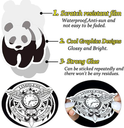 QTL Black and White Stickers for Adults, Funny Vinyl Stickers for Laptop, Skateboard, Bumper, Car Decals, Waterproof Pack, 100PCS