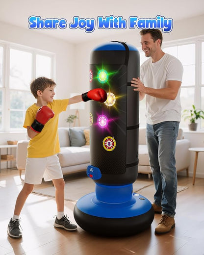 HopeRock Punching Bag for Kids, Boxing Set with Scoring, Light, Music, 4 Game Modes, Inflatable Boxing Bag with Gloves, Birthday Gifts Toys for 4-8-12 Years Old Boys