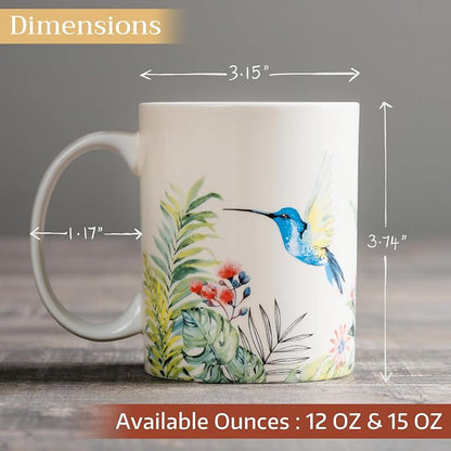 Maison d' Hermine Coffee Mug with Handles Tea Cups (12 Ounce, Pack of 2) | Fine Bone China Coffee Mugs for Hot Beverages Cappuccino Latte Home Restaurant Hotel Spring Summer -Tropiques