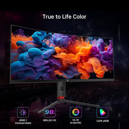 KTC 34 Inch Curved Ultrawide Gaming Monitor, 21:9, 3440x1440p 180Hz 1ms, 1500R Curved Monitor, Freesync G-sync, Picture by Picture,PIP, Height/Tilt/Swivel/Pivot, H34S18S