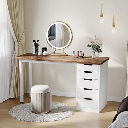 Garvee Computer Desk with 5 Drawers, 47 Inch Modern Simple Study Writing Desk with Storage, Rustic Home Office Desk, Reversible Computer Desk for Small Spaces, Apartments, Dorms, Brown+White
