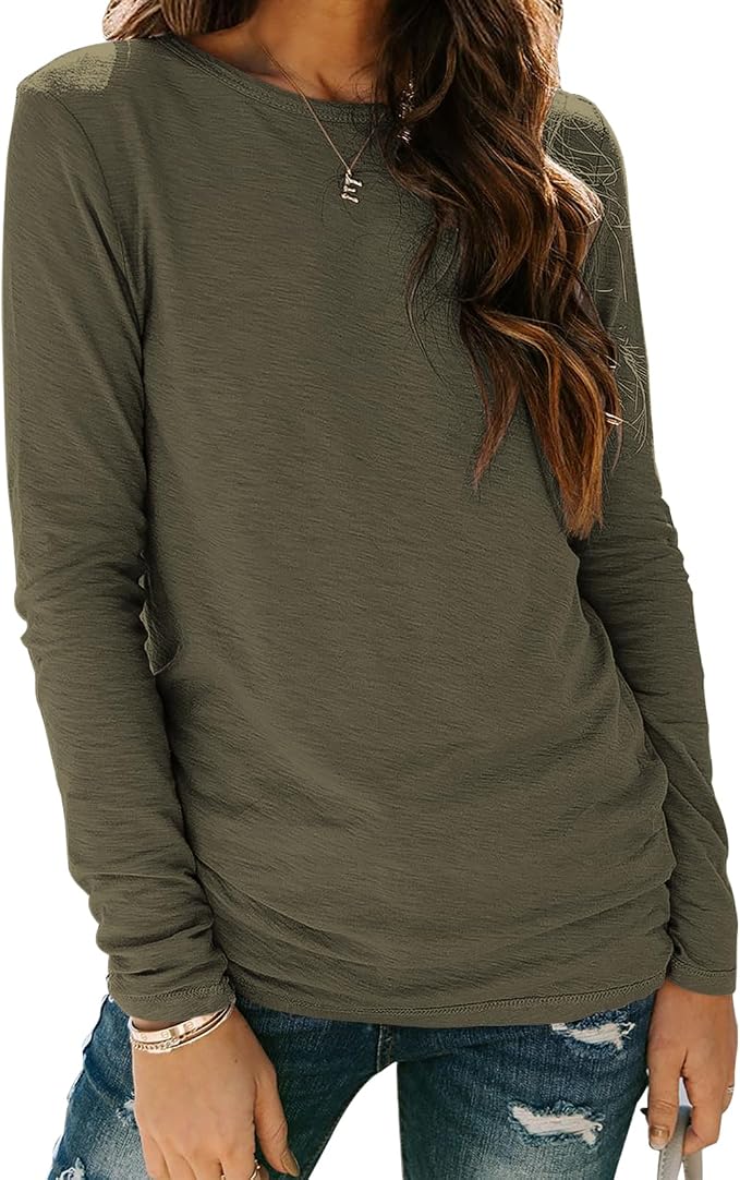Sherosa Womens T Shirts Long Sleeve Crew Neck Shirts Basic Tee Tops Blouse