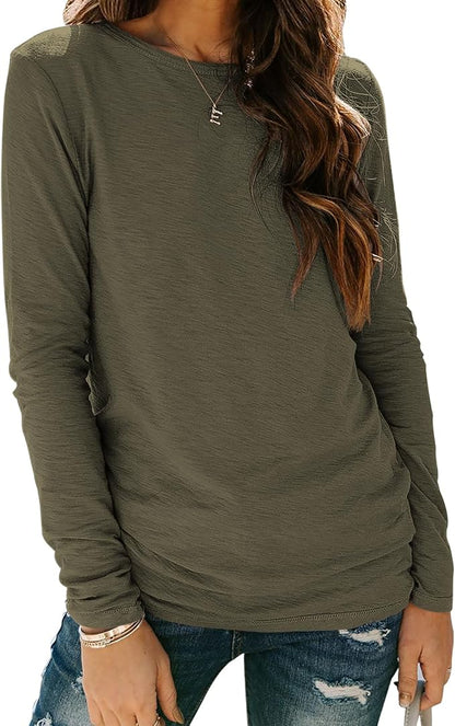 Sherosa Womens T Shirts Long Sleeve Crew Neck Shirts Basic Tee Tops Blouse