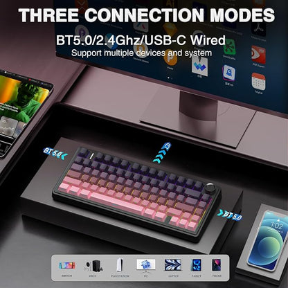 AULA F75 Pro Wireless Mechanical Keyboard,75% Hot Swappable Custom Keyboard,RGB Backlit,Pre-lubed Reaper Switches,Side Printed PBT Keycaps Mechanical Gaming Keyboards, Pink&Black
