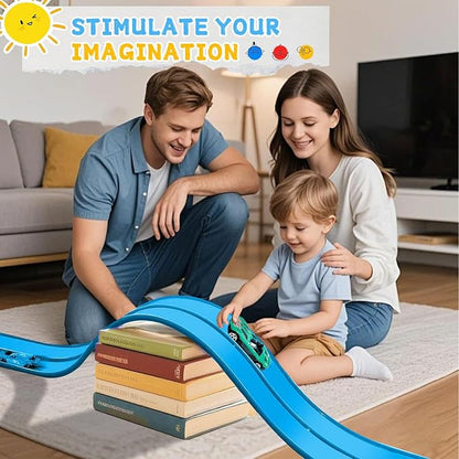 16Ft Flexible Race Track for Kids, Flex Track with 6 Hot Wheels Race Car Track Double-Side Track Toys Compatible with 16 Suction Cups, Storage Bag Rolls Up Race Tracks Birthday Gifts for Boys Girls