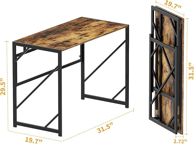 Elephance Folding Desk Writing Computer Desk for Home Office No-Assembly | Study Office Desk,Foldable Table for Small Spaces,31.5 Inch,Rustic Brown