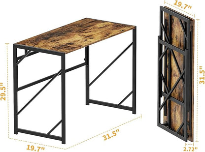 Elephance Folding Desk Writing Computer Desk for Home Office No-Assembly | Study Office Desk,Foldable Table for Small Spaces,31.5 Inch,Rustic Brown