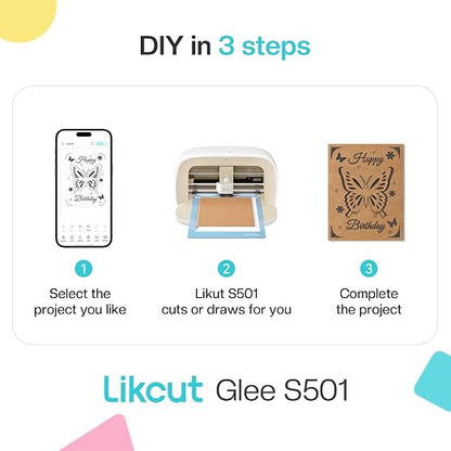 Likcut Vinyl Cutter Machine Cardstock Creator Bundle, Smart Compact Sticker Maker with Carrying Case & Accessories, Beige
