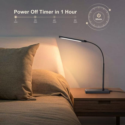 KEXIN LED Desk Lamp Touch Control Desk Lamp with USB Charging Port 5 Color Modes 6 Brightness Levels Dimmable Eye-caring Office Lamp with Memory Function 1h Timer Adjustable Gooseneck Table Lamp Black