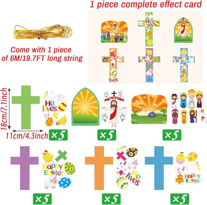 30 Sets Easter Jesus He Is Risen Craft Kits for Kids - DIY Religious Crosses Art Craft - Make a Resurrection Scene Ornament - Spring Christian Creative Art Projects, Kids Party Favors
