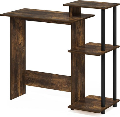 Furinno EFFICIENT Desk, 28.6" Wide Gaming Desk with 3 Open Side Shelves, Laptop Notebook Computer Desk, Office Desk for Home Office, Study Room, Dorm, Bedroom, Amber Pine