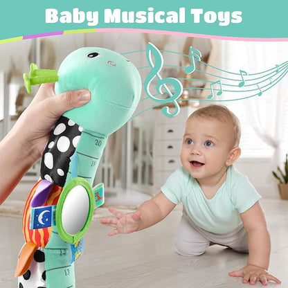 AWOTOY Baby Sensory Toys Music Caterpillar Plush Infant Toys 0 6 12 Months | Stuffed Animals Tummy Time Teething Toys with Mirror Pull String Rattle Baby Toys for Newborn Boy Girl Shower Birthday Gifts