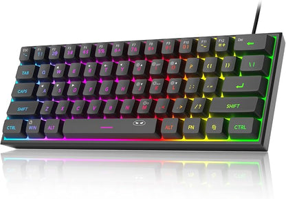 MageGee Mini 60% Gaming Keyboard, RGB Backlit 61 Key Ultra-Compact Keyboard, TS91 Ergonomic Waterproof Mechanical Feeling Office Computer Keyboards for PC, MAC, PS4, Xbox ONE Gamer(Black)