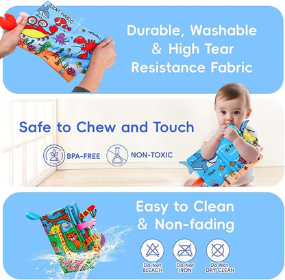 2PCS Baby Books Toys 0-6 Months Infant Tummy Time Sensory Travel Toys 3 4 5 6 Month Crinkle Touch Feel Busy Soft Book for Babies 0-3 3-6 6-12 Months Newborn Essentials Must Haves Boy Girl Shower Gifts