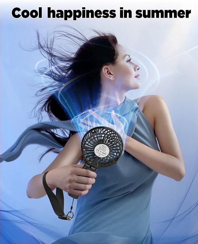 EasyAcc Handheld Fan Portable Rechargeable, Ultra Quiet &180° Foldable & Up 10 Hours & 3 Speeds Powered Personal Battery Foldable Adjustable Fan Home Travel Outdoor Office Black