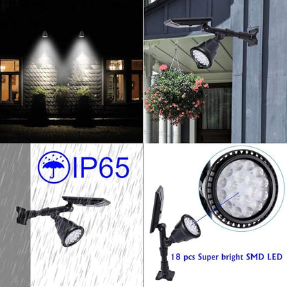 Solar Spotlights Outdoor 18 LED 300 Lumens Waterproof Adjustable Wall Light for Patio Garden Driveway (2 Pack)
