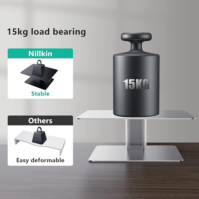 Nillkin Monitor Stand for Desk, Adjustable Height Computer Monitor Stand | Ergonomic Aluminum Computer Stand for Desktop | iMac, Studio Display XDR, Dell, HP, Lenovo, Other Screen Display | Silver