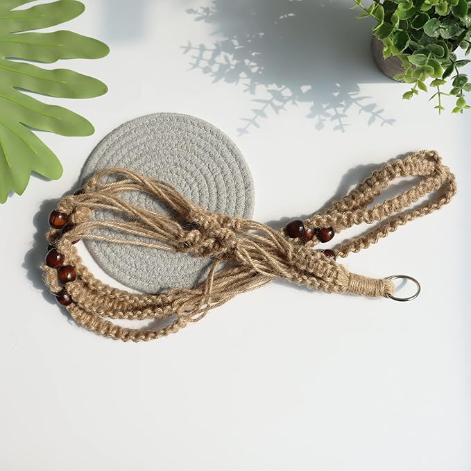 Macrame Plant Hanger Indoor Hanging with Wood Beads Macrame Planters No Tassel for Indoor Outdoor Boho Home Decor 35 Inch(Brown, 2)